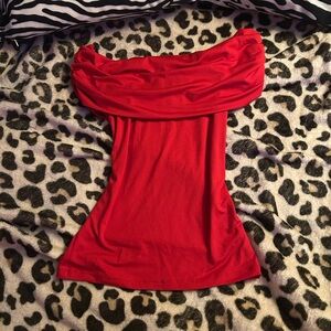 H&M Vibrant Red Bodycon Off The Shoulders Divided Top.